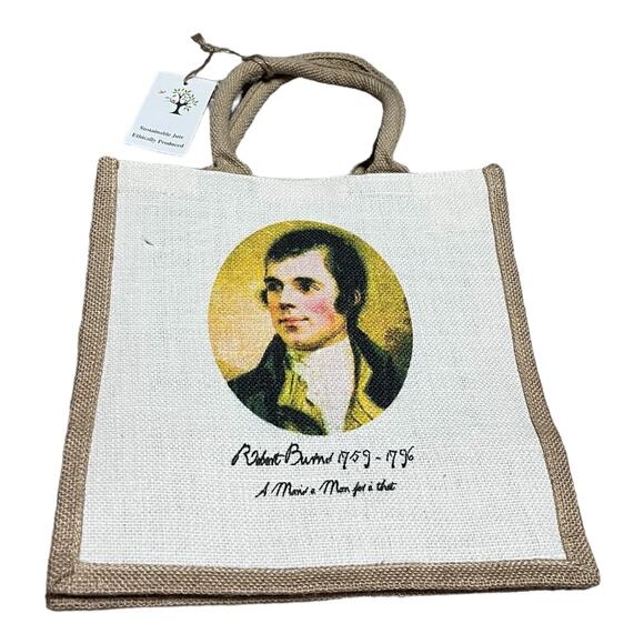 Jute Tote Bag Poet Robert Burns "A Man's a Man..." 12 x12 x7 Gift ECO Cottage - Picture 1 of 6